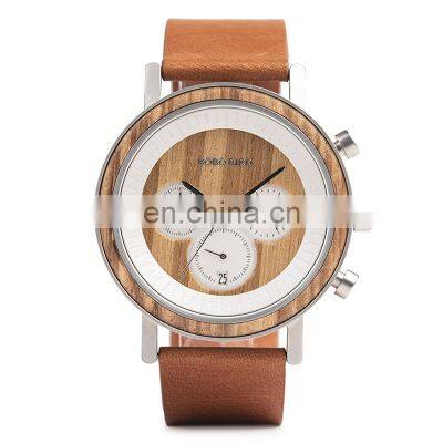 BOBO BIRD Sport Wooden Watch Band Box Luxury Maple Stainless Steel And Wood Watches Chronograph Watch