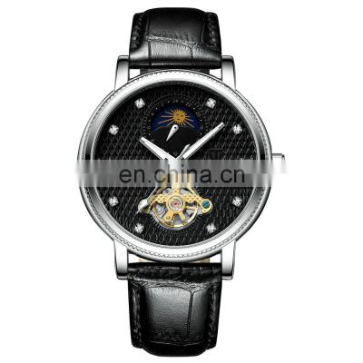 TEVISE T612 Men's Fashion&Casual Watch Automatic Mechanical Leather Band Business Watch Moon Phase Tourbillon