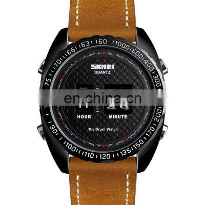 Skamei 1516 Brown Brand Logo Watches Genuine Leather Business Man Watch