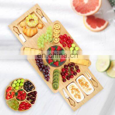 Bamboo Wood Extra Large Charcuterie Board Cheese Board Set With Hidden Drawer And Slate Stone photo-4