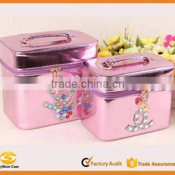 Pink Leahter Makeup Cosmetics Studio Case Jewelry Storage Organizer,Beauty vanity train case