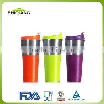 450ml China Wholesale Colored Double Wall Stainless Steel Drinking Mugs With Leakproof Lids