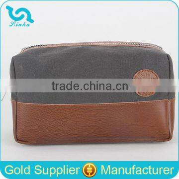 Custom Tan Leather Trim Waxed Canvas Toiletry Bag Men's Toiletry Bag For Travel