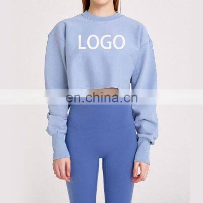 New Casual Loose Custom Logo Long Sleeve Gym Sports Pullover Sweatshirt Women Gym Fitness Sports Short Yoga Crop Top