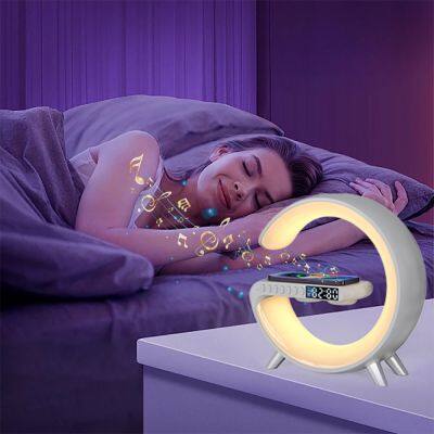 Top Selling G Shaped Wireless Charger LED Lamp With Speaker Alarm Clock Multi-function 15W Wireless Charger App Control Desk