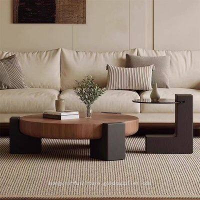North American Walnut Wood Coffee Table With Glass photo-3
