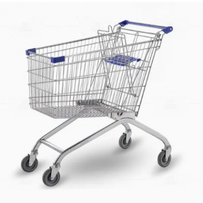 European Style Metal Supermarket Wire Shopping Trolley Cart with Plastic Cover