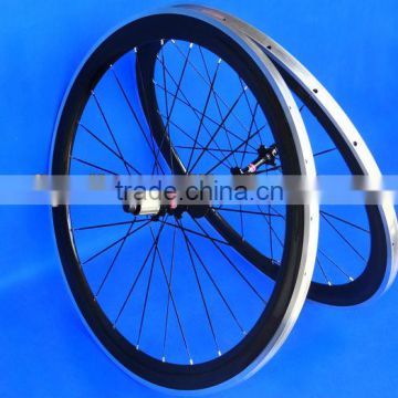 Full Carbon Glossy Road Bike 700C Clincher Wheelset 50mm with Alloy Brake Surface FLX-WS-CW025