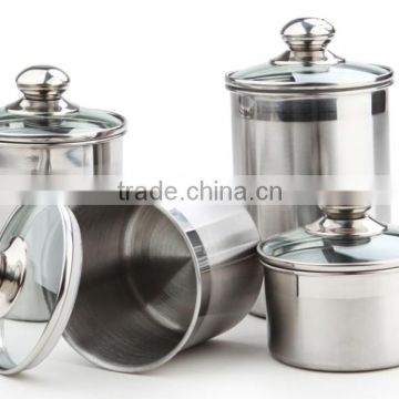 Stainless steel airtight canister food container with glass lid