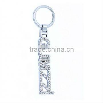 Letter Metal Key Chain with Rhinestone