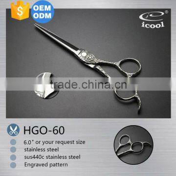 ICOOL HGO-60 professional 440c engraved pattern hair scissors