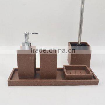 Brown Polyresin Sandstone Bathroom Accessories Set for Hotel and Home