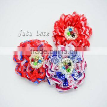 3pcs printed lace rhinestone flower- pearl rhinestone lace flower- chiffon lace flower- vintage lace flower- shabby lace trim,