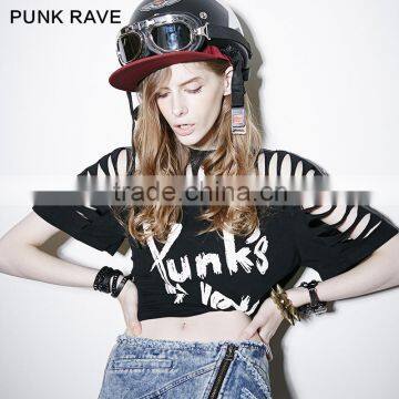 PT-077 Punk and Rock Cut of V Shape Back Letters Printing T-shirt