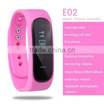 2015 newest & hot selling bracelet smart band E02 compatible with ios 0.84 inch OLED fitness wristband