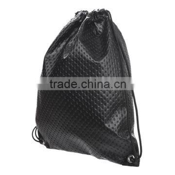 Hot Sale Drawstring Bag Leather Quilted Black Dots Drawstring Gym Bag photo-2