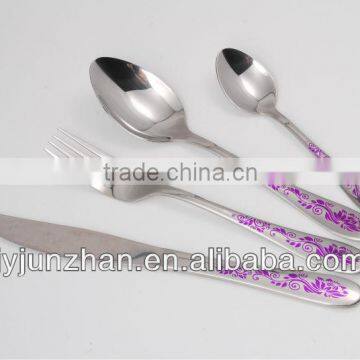 2013 New cutlery spoon fork knife sets with colorful laser logo on the handle