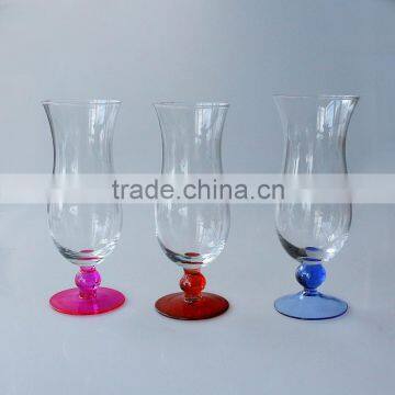 Tulip shaped ball stem colored base bottom clear transparent drinking beer glass