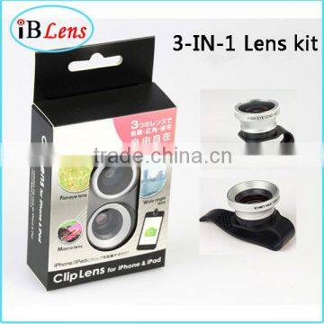 Universal Clip 3 in 1 lens kit for cell phone accessory