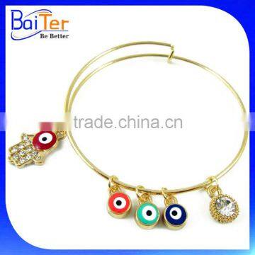 Alibaba Express Hamsa Hand Evil Eye Wire Cuff Bangle Bracelet, Custom Cheap Alloy Expandable Wire Evil Eye Bangle Bracelet                        
                                                Quality Choice