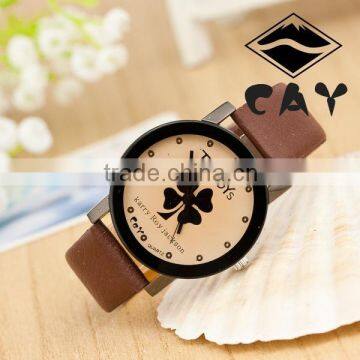 Wholesale Cheap Hot Sale Simple Watches Fashion Clover Coffee Leather Watch Strap in Stock!