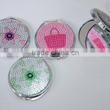 Elegant round compact mirror/pocket mirror/cosmetic mirror with arylic stone for gift /promotional