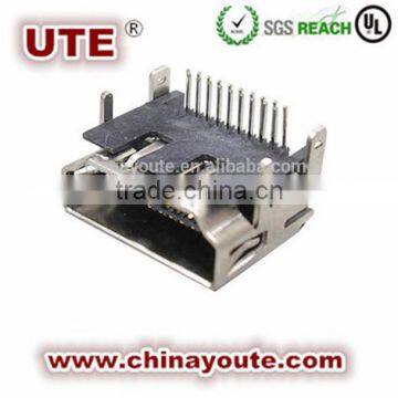 Female surface mounted positioning pin straight solder HDMI connector