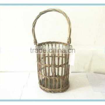 Hot Sale Willow Round Bowl Candle Stand/hurricane With Round Glass