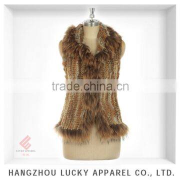 lady women fashion knitted shaved rabbit fur vest LK15070