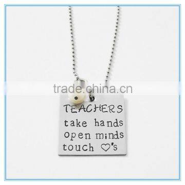 New Handmade Teachers Touch Hearts Necklace with Pearl Stainless Steel