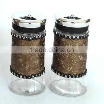 TW660P6 glass spice jar with leather coating