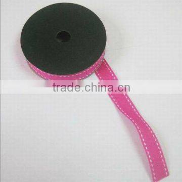 HOT SALE! Rose Pink Grosgrain Woven Fabric Christmas Gift Packaging Ribbon with Stiching Line Edge