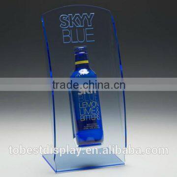 beautiful blue logo engraving acrylic wine bottle holder,acrylic wine display,acrylic wine rack