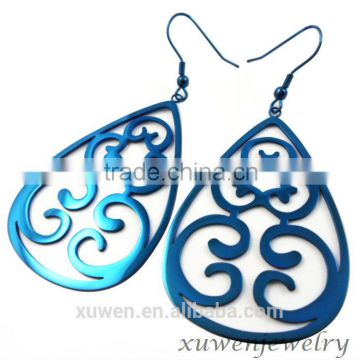 blue plated stainless steel long earrings jewelry