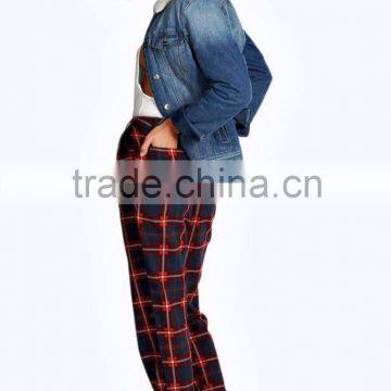 100% Pure Cotton Twin Hip and Back Pockets Baggy Tartan Trousers for Woman