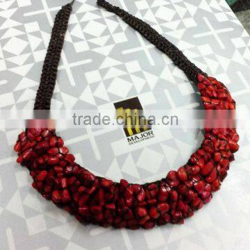 Red coral Stone on Wax thread necklace