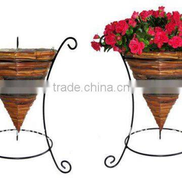 Fern and Rattan Cone planter wire stand - Wrought iron flower stand