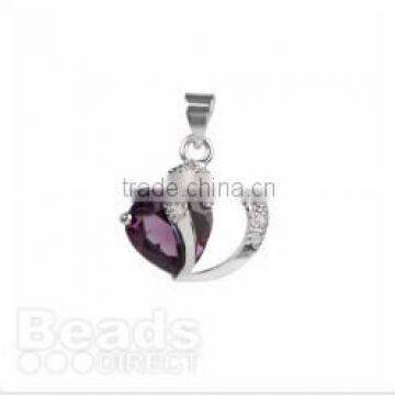 Silver Plated Purple Cubic Zirconia 2 Heart Charm 16mm with Bail