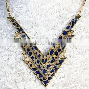 Fashion Bule Crystal Gold Chian Necklace