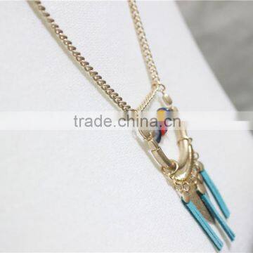 Multi Color Shell w/ Blue Suede Triangle Triple Pendant Necklace 2016 Fashion Style Wholesale photo-3