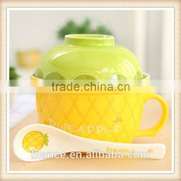 Large Ceramic Soup Bowl Set With Spoon in Fruit Shape Design photo-2