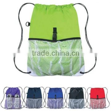 Promotional Drawstring Backpack with Mesh Pocket - 13.5"w x 18"h