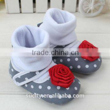 Soft Sole Red Flower Fabric Baby Sock Shoes