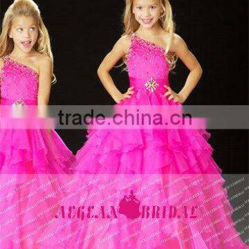 StyleMW0145 New Arrival Organza Crystal Single Shoulder Pageant Ball Gown Girl Pageant Dresses