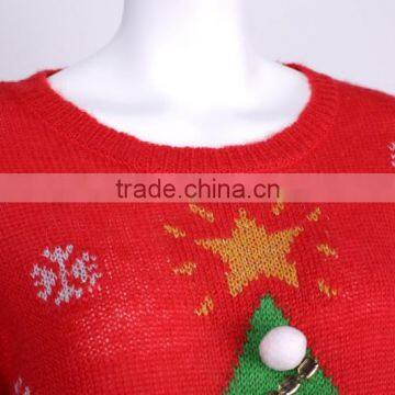 Chinese Product Womens' Round Neck Long Sleeve Pullover Knitted Sweater With Jacquard &beads