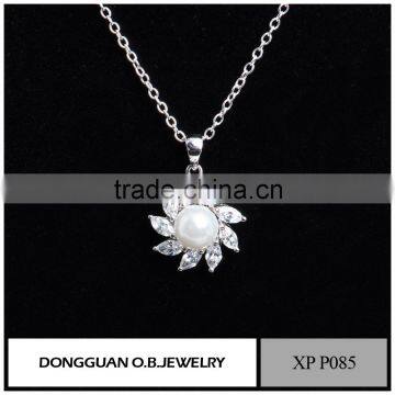 Latest wholesale costume jewelry silver pearl pendant jewellery necklace