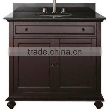 Cherry Red Traditional Solid Wooden Bathroom Vanity With Marble Top photo-2
