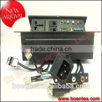Conference Table Conceal Socket for Desktop Button Pop Up Power Socket Box With VGA/HDMI Wires Connected Plug photo-3