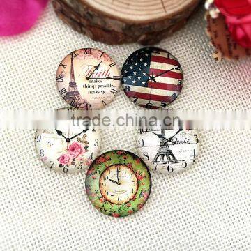 hot sell vintage style clock flower collage pattern round glass cabochon DIY