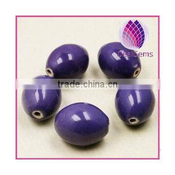 Bead porcelain purple 27x22mm oval.